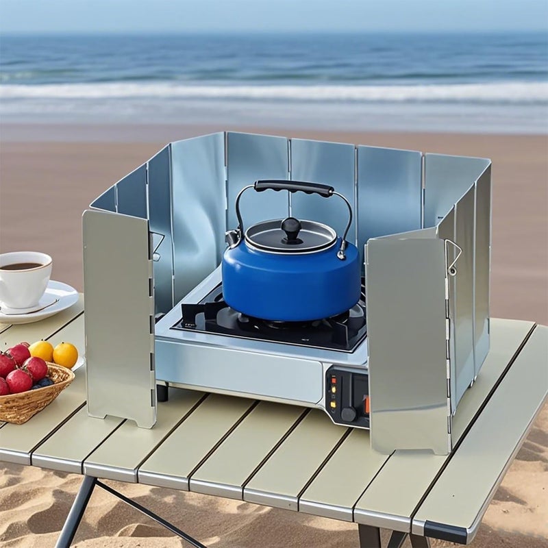 Wind Tour Outdoor Stove Windscreen Ultra light Aluminum foldable Camping Stove Windshield with Carrying bag for Butane Stoves Picnic (12 Plates) - Image 4